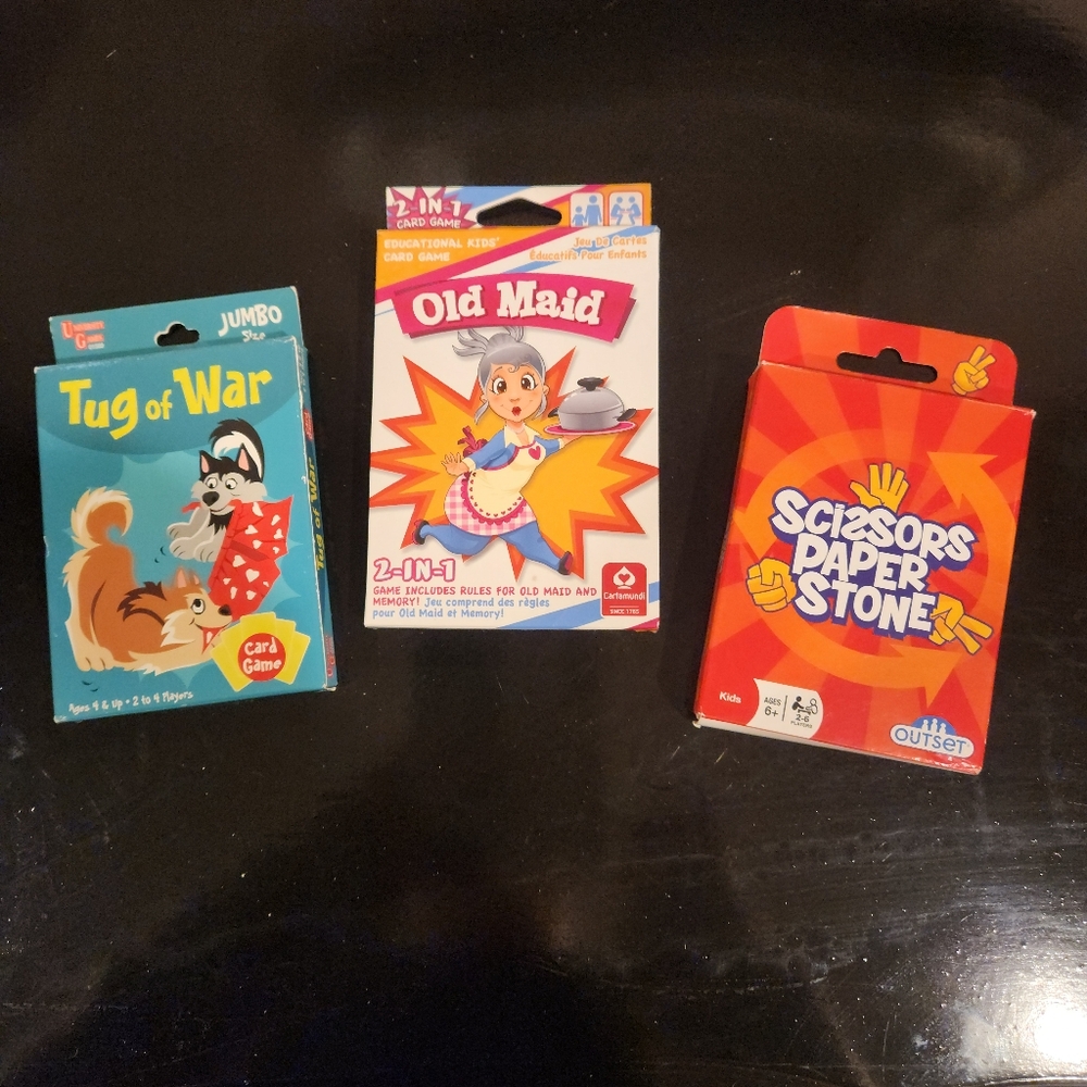Cartamundi Kids Card Games Set Of 3 Old Maid Tug Of War Scissors Paper Stone